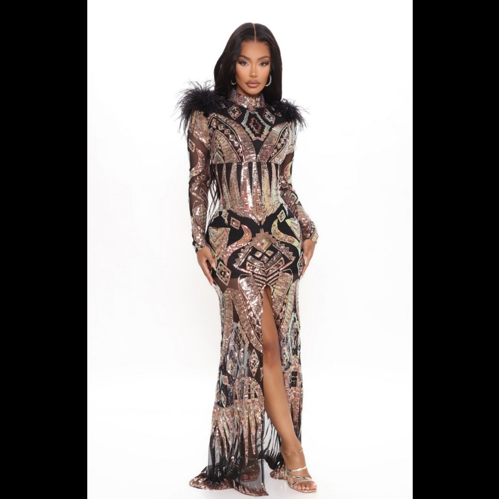 Entourage Sequin Maxi Gown - Black/Gold